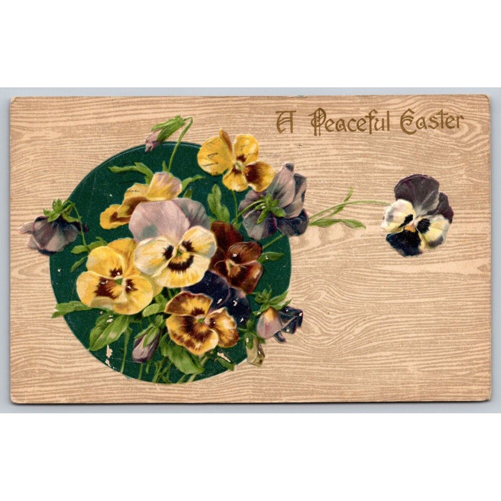 Postcard Peaceful Easter Pansy Flowers Embossed Posted 1908 Jersey City NJ Stamp
